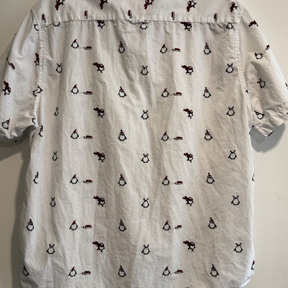 Denim & Flower “Holiday Cheer” Penguin Print Button-Up Shirt – White (XL) - Picture 5 of 6
